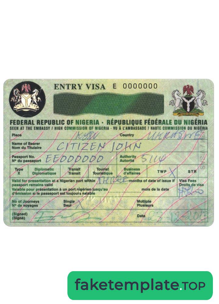 Feature of fake NIGERIA visa example